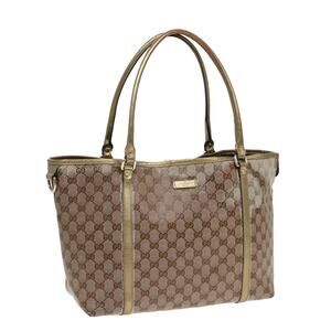 GUCCI GG Crystal Tote Bag Gold Beige